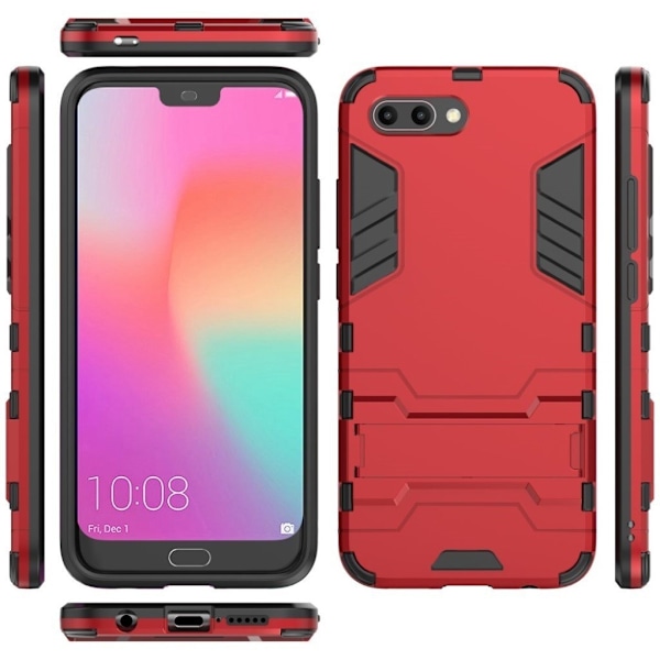 Huawei Honor 10 Hybriidi Muovi ja TPU Takasuoja Kuori Jalkatuella - Punainen Red