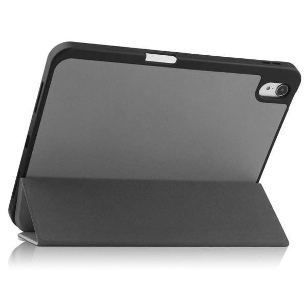 iPad 10.9 (2022) Tablet-etui i vegansk læder Tri-fold Stand Auto Wake / Sleep Beskyttelsescover med penneplads - Grå Silver grey