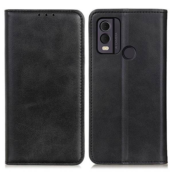 Flip Etui med Pung i Ægte Læder til Nokia C22 - Sort Black