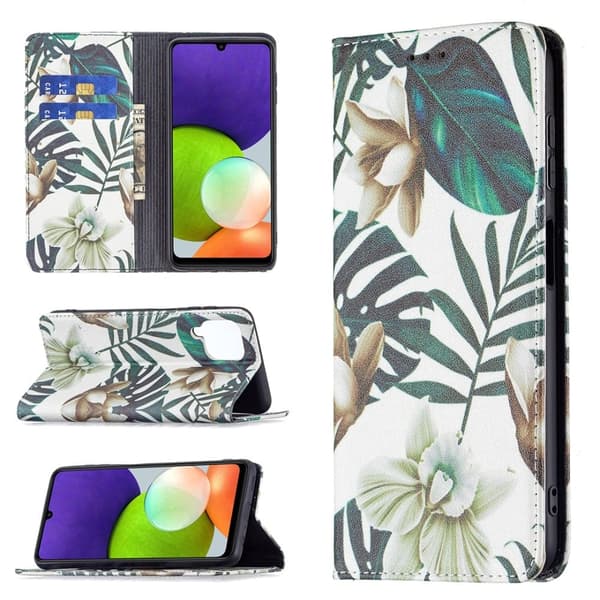 Wonderland Samsung Galaxy A22 4G Flip Etui - Blomst og Leaves Multicolor