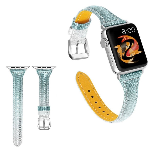 Apple Watch Series 5 44mm bling klockarmband i äkta läder - Grön Grön