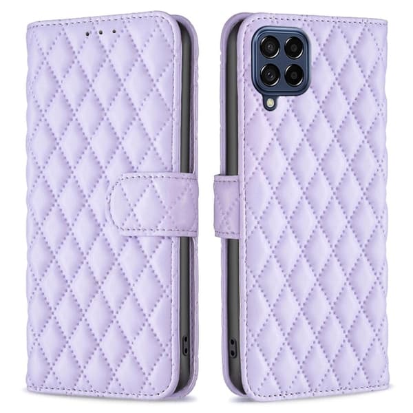 Rombemønster, matt flip-deksel for Samsung Galaxy M53 5G - Lilla Purple