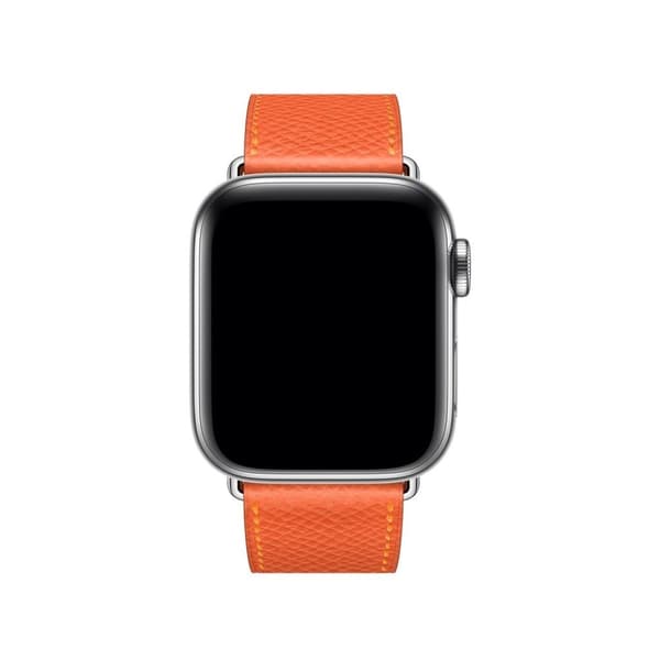 Apple Watch Series 5 44mm kryds tekstur ægte læder Urrem - Orange Orange