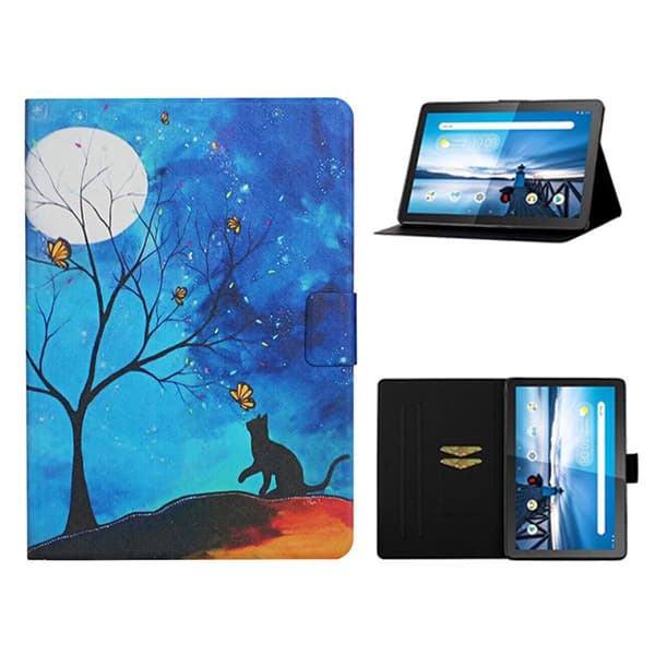 Lenovo Tab M10 Vibrant Mønster Lær Flippetui - Tre og Katt Multicolor