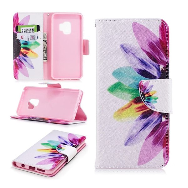 Samsung Galaxy S9 Printet Mønster PU læder flip etui - Farverigt Kronblad Multicolor