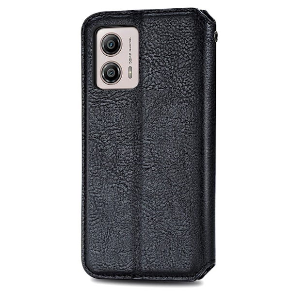 Læder Etui med A Stilfuldt Rhombus Tryk til Motorola Moto G53 - Sort Black