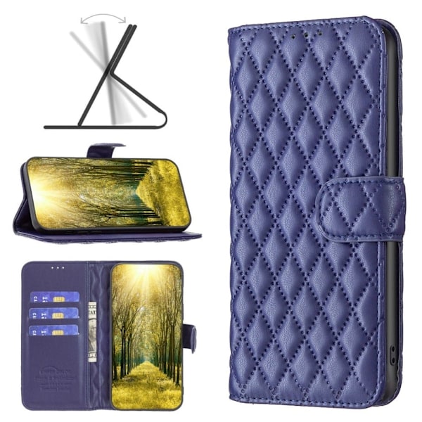 Rhombus Mønster Matte Flip Case til Samsung Galaxy M23 - Blå Blue