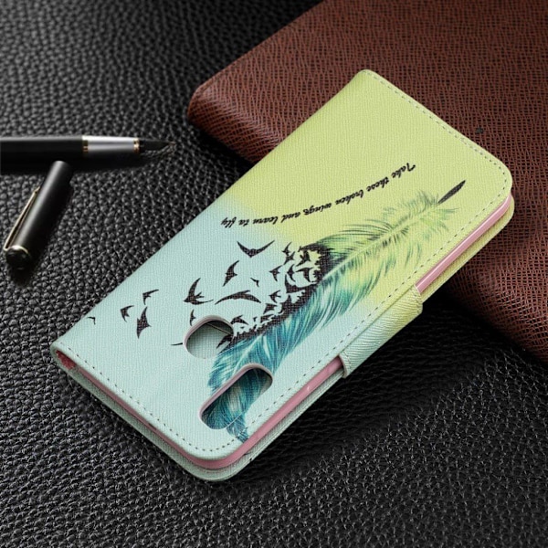 Wonderland Samsung Galaxy A20e etui - Fjermønster Multicolor