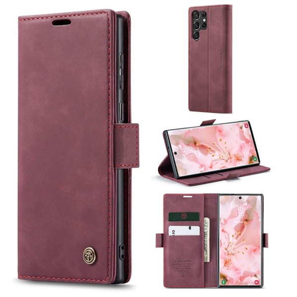 CaseMe Samsung Galaxy S23 Ultra Vintage Suojakotelo - Viininpunainen Red
