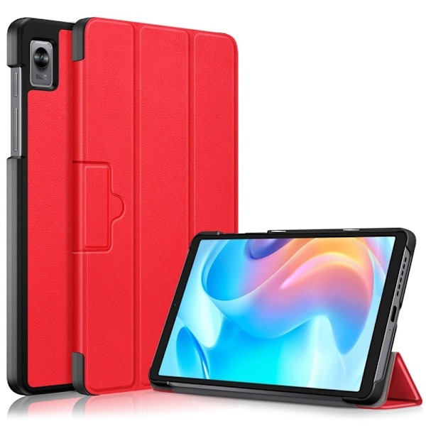 Tri-fold läderfodral för Realme Pad Mini - Röd Röd