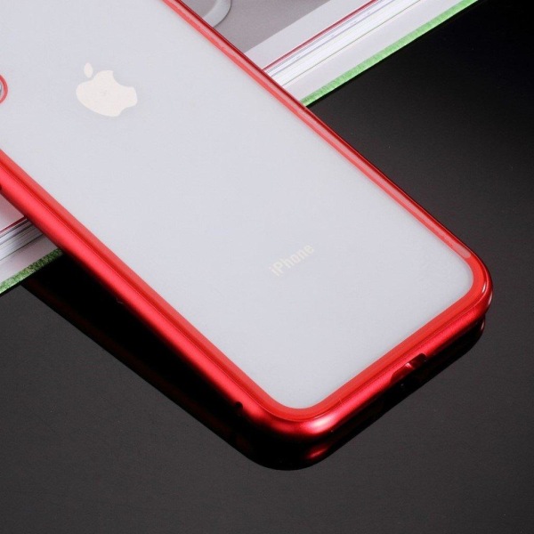 iPhone Xr magneettinen hybriidi takasuoja kuori lasista ja metal Red