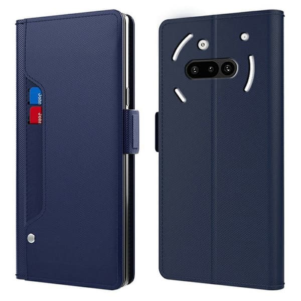 Nothing Phone (3a) Case Stand Vegansk Læder Phone Cover Kortholder Mirror - Blå Blue