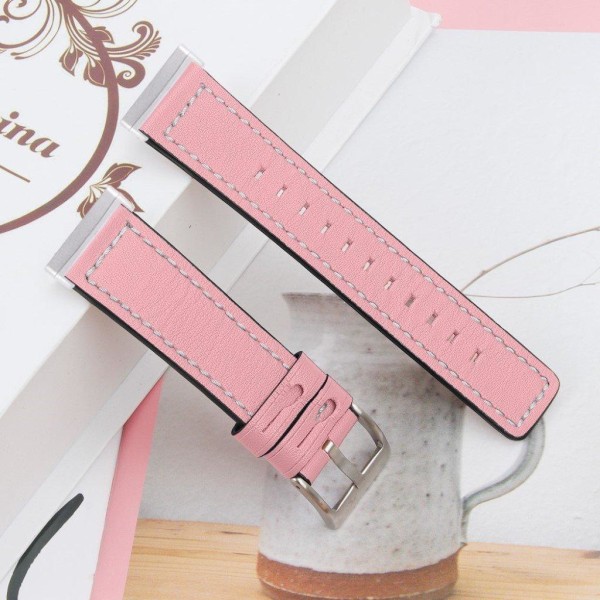 Fitbit Sense / Versa 3 weaving genuine leather watch band - Pink Rosa