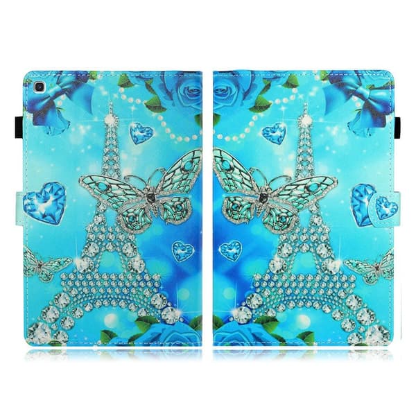 Samsung Galaxy Tab A7 10.4 (2020) viileä kuvio nahkainen flip case - Timantti Perhonen Ja Eiffel-Torni Blue