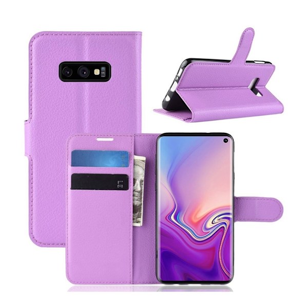 Samsung Galaxy S10e litchi skin læder flip etui - Lilla Purple