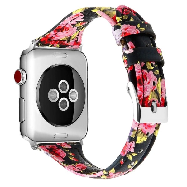 Apple Watch (45mm) B6 äkta Läder Klockarmband - Rosa Flower / St Rosa