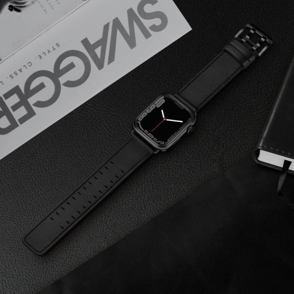 Apple Watch (45mm) genuine leather watch strap - Black Svart