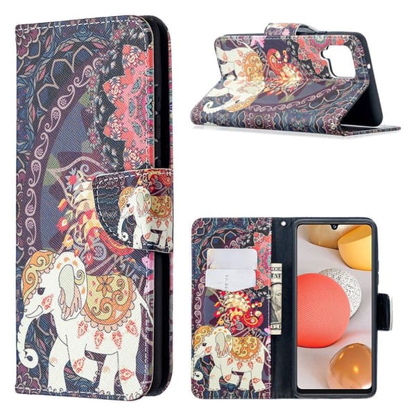 Wonderland Samsung Galaxy A42 5G flip kuoret - Malanda Ja Norsu Multicolor
