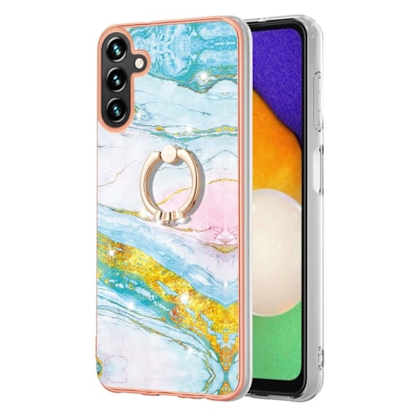Marble Patterned Suojakuori With Ring Holder For Samsung Galaxy A13 5G - Vihreä And Keltainen Marble Haze Multicolor