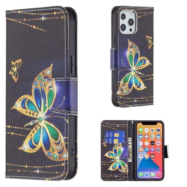 Wonderland iPhone 13 Pro Max flip etui - Sommerfugle Som Smykke Black