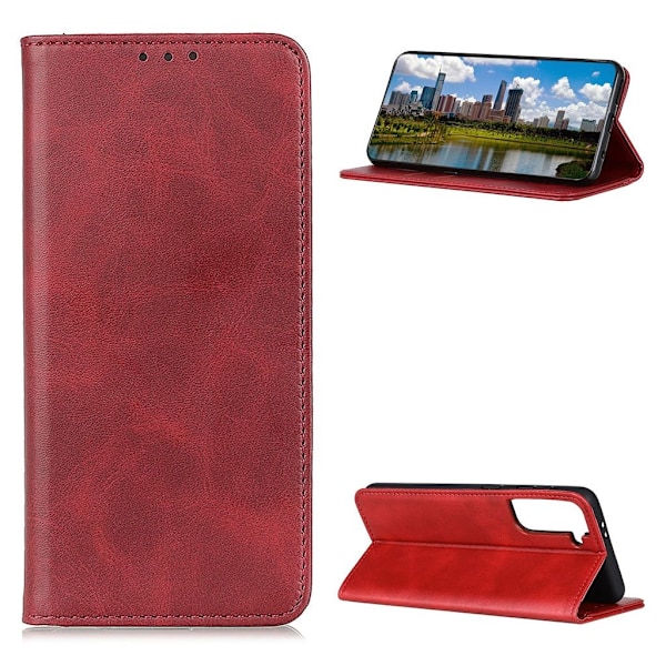 Lompakko-style Aitoa Nahkaa Läppäkotelo For Samsung Galaxy S21 Plus - Punainen Red