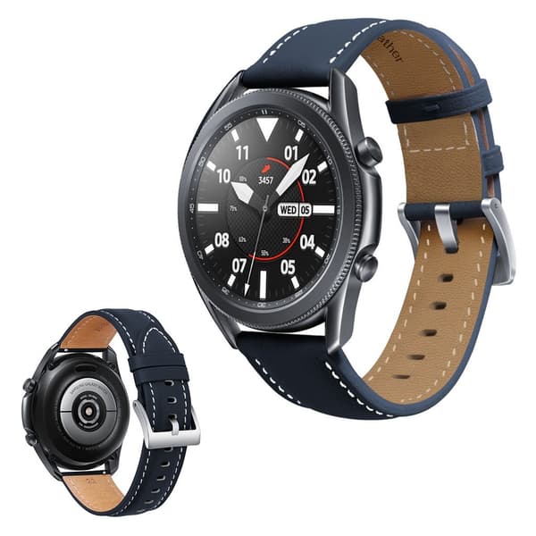 Fine stitch äkta läder klockarmband för Samsung Galaxy Watch 3 (41mm) - blå Blå