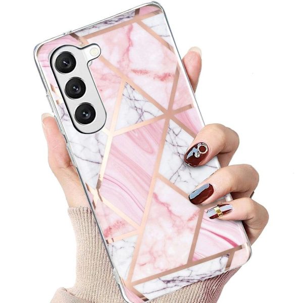 Deco Samsung Galaxy S23 Plus skal - Vitt Bråte / Rosa Rosa