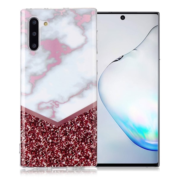 Marble Samsung Galaxy Note 10 Etui - Hvit Marmor Og Glitter Red