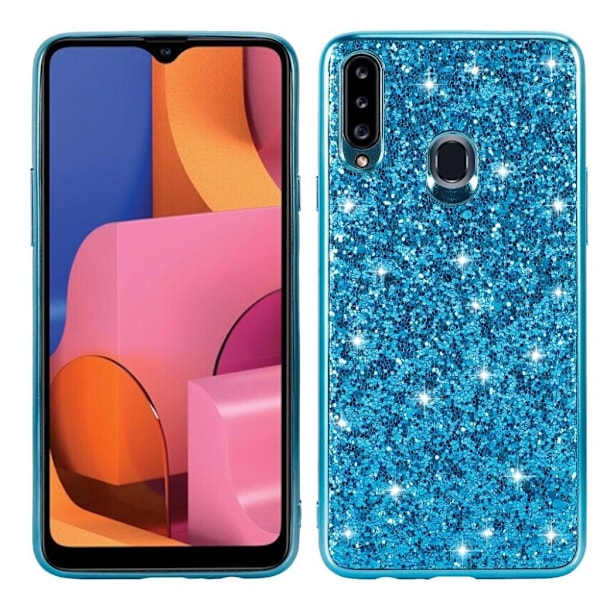 Glitter Samsung Galaxy A20s etui - Cyan Blue
