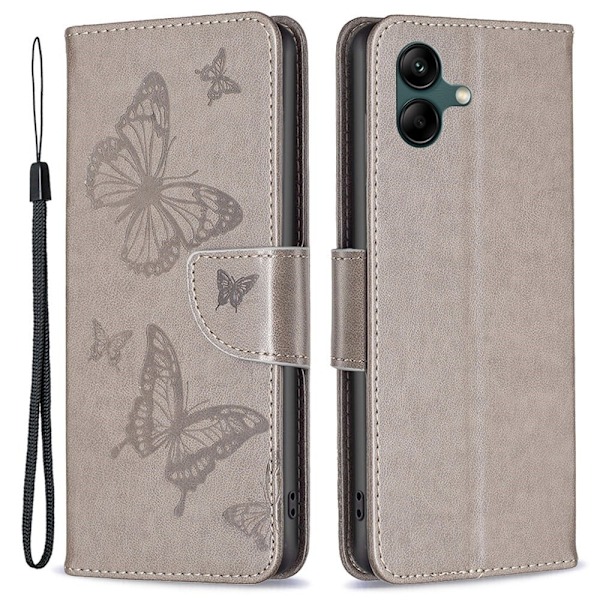 Butterfly läder Samsung Galaxy A04 fodral - Silver/Grå Silvergrå