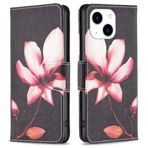 Wonderland iPhone 14 flip kuoret - Vaaleanpunainen Kukka Pink
