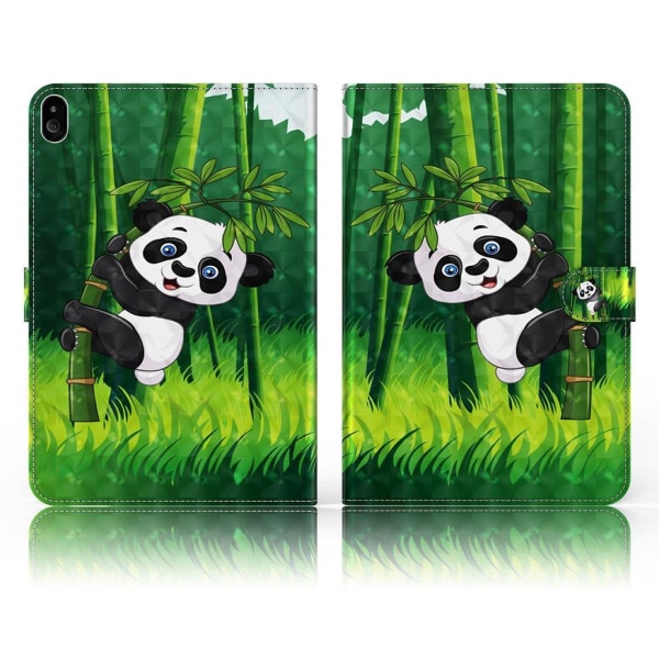 Lenovo Tab M10 Mønster Læder Flip Etui - Panda og Bambus Green