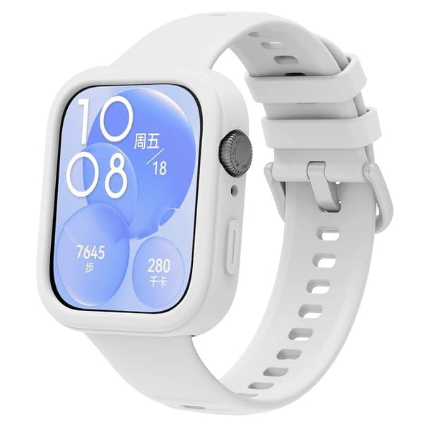 Huawei Watch Fit 3 Silicone Band Wrist Strap with Watch Case - White White