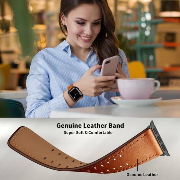 Apple Watch (41mm) klockarmband i äkta läder - Brun / Svart Spänne Brun
