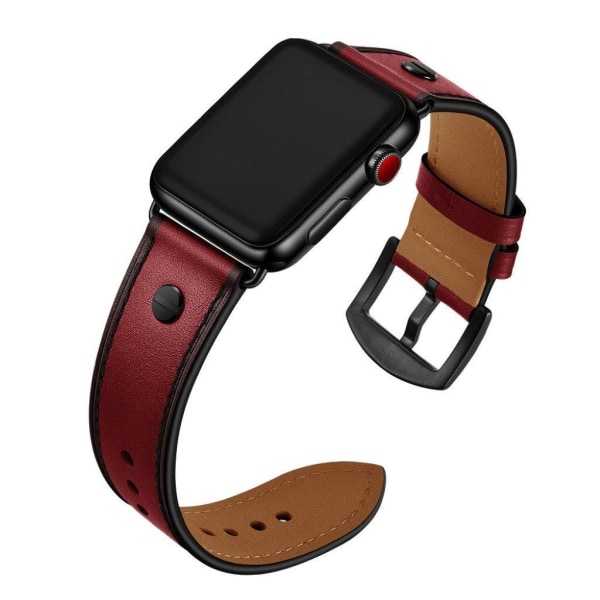 Apple Watch Series 5 40mm nitte dekorations ægte læder Urrem - Rød Red