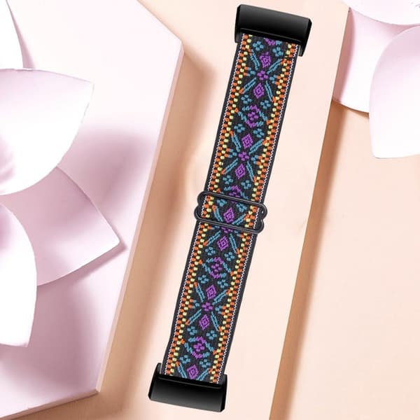 Fitbit Charge 4 / 3 elastisk nylonrem med mønster - Etnisk Multicolor