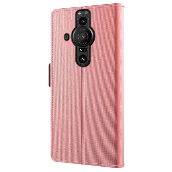 Phone Etui med Make-up Mirror og Slick Design til Sony Xperia Pro-I - Rose Gull Pink