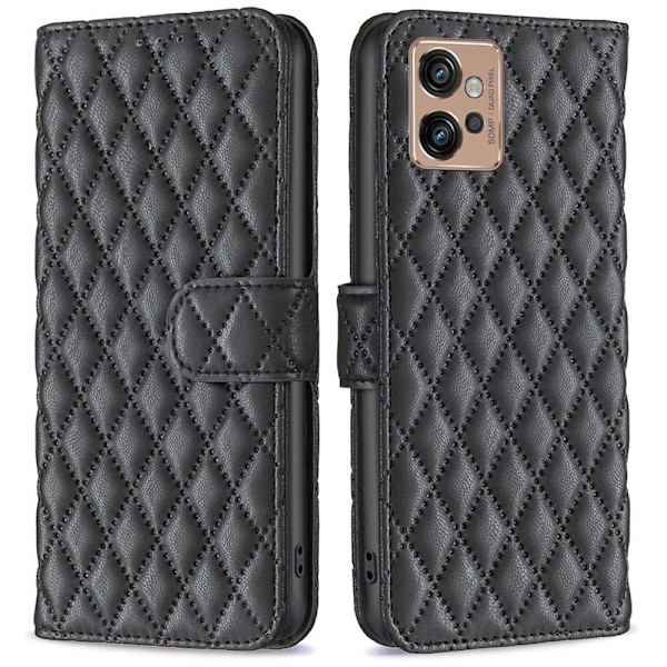 Rhombus Mønster Matte Flip Case til Motorola Moto G32 - Sort Black