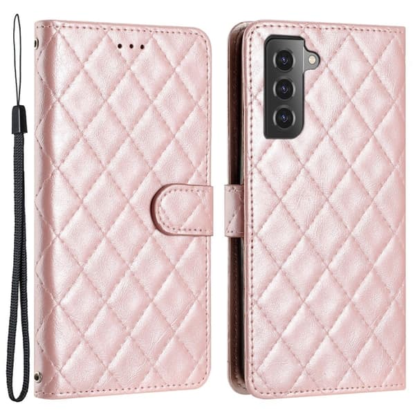 Funktionelt Samsung Galaxy S22 rombe etui med pung Pink