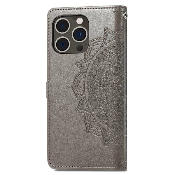 Mandala iPhone 15 Pro Läppäkotelo - Harmaa Silver grey