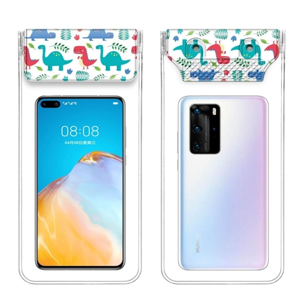 Universal triple layer waterproof phone pouch with lanyard - Naughty Dinosaur Multicolor