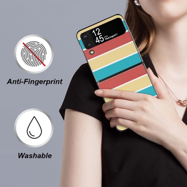 Samsung Galaxy Z Flip3 5G läderfodral med mönstertryck - Gula Ränder multifärg