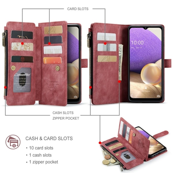 CaseMe Samsung Galaxy M32 5G / Samsung Galaxy A32 5G etui med lynlås og pung - Rød Red