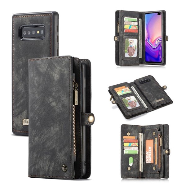 CASEME Samsung Galaxy S10 multifunktionellt split läder fodral - Grå Silvergrå