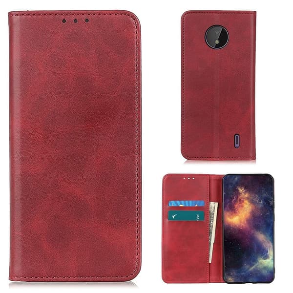 Lompakko-style Aitoa Nahkaa Läppäkotelo For Nokia C10 / C20 - Punainen Red