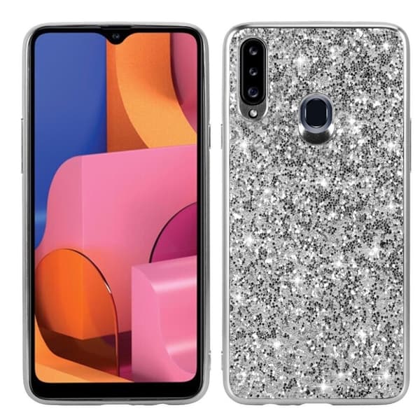 Glitter Samsung Galaxy A20s etui - Sølv Silver grey