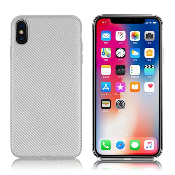 iPhone Xr soft case med kulfiberstruktur - Sølv Silver grey