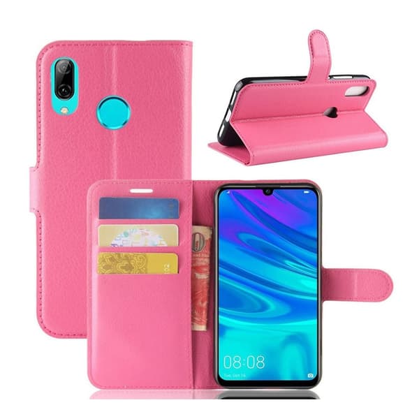 Huawei P30 Lite Litchi Tekstur Skinnetui Med Deksel - Rosa Pink