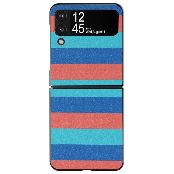 Samsung Galaxy Z Flip4 lædercover med mønstertryk - Blå Striber Multicolor