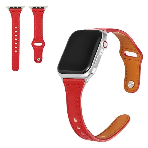 Apple Watch Series 6 / 5 44mm knap snap ægte læder urrem - Rød Red